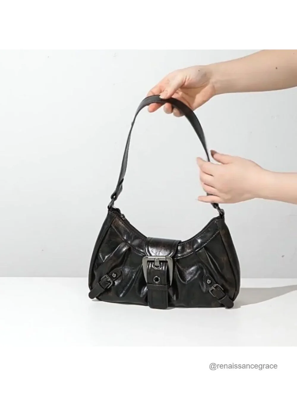 Y2K Hobo Bag Women Faux Leather Top Handle Shoulder Purse Punk Clutch Handbag